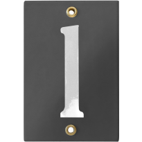 Emaille industrieel grijs huisnummerbord '1' met witte cijfers, 120x80 mm