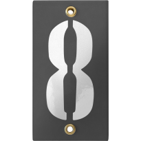 Emaille industrieel grijs huisnummerbord '8' met witte cijfers, 100x40 mm