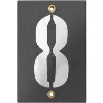 Emaille industrieel grijs huisnummerbord '8' met witte cijfers, 120x80 mm