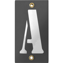 Emaille industrieel grijs huisnummerbord met witte letter 'A', 100x40 mm