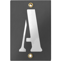 Emaille industrieel grijs huisnummerbord met witte letter 'A', 120x80 mm
