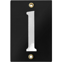 Emaille industrieel zwart huisnummerbord '1' met witte cijfers, 120x80 mm