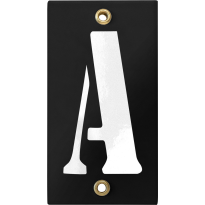 Emaille industrieel zwart huisnummerbord met witte letter 'A', 100x40 mm