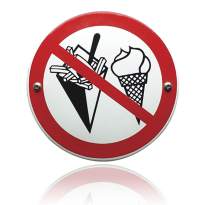 Emaille verbodsbord 'Verboden voor patat en/of ijs' rond