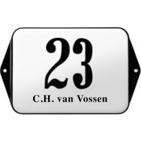 Klassiek bord huisnummer met naam, emaille wit/zwart zonder kader,160x120mm