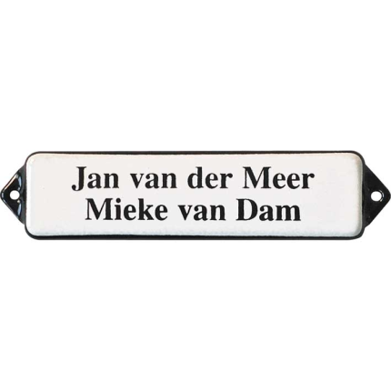 Naamplaat emaille wit, zonder kader, letters Times, 80x30mm